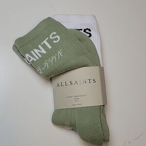 NEW ALLSAINTS CREW SOCKS GREEN BLACK WHITE M L MEDIUM LARGE ALL SAINTS  NWT